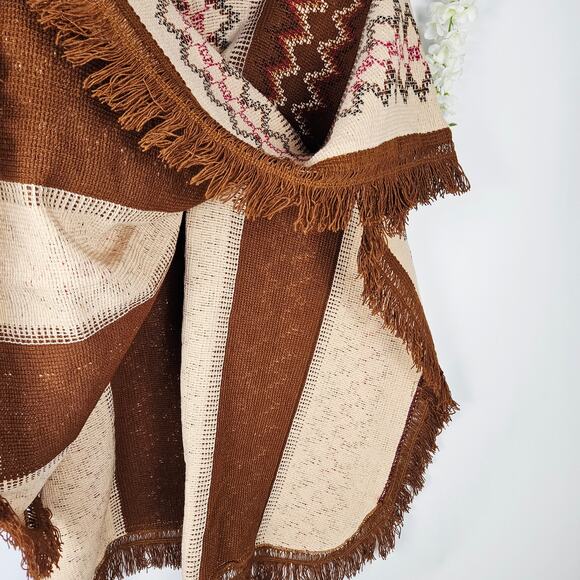 Reyes OS Mexican Jorongo Sarape Poncho Fringe Boho Charro Western Fall Unisex - Picture 10 of 13